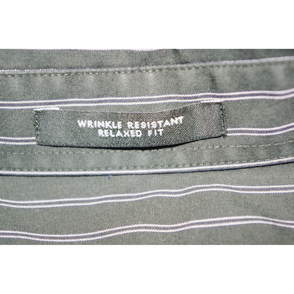 Eddie Bauer Men XL Tall Green Striped Button Shirt Wrinkle Resistant Cotton - Picture 3 of 4